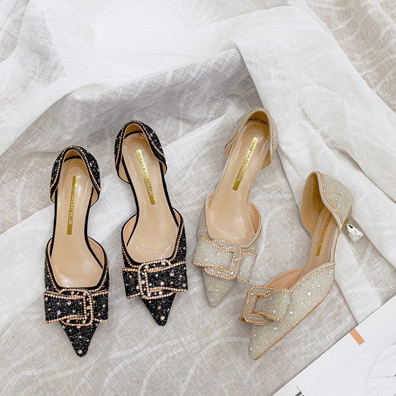 Sandalias Punta De Aguja Tacones Altos Conjunto De Diamantes De Imitación Zapatos Individuales Para Pies