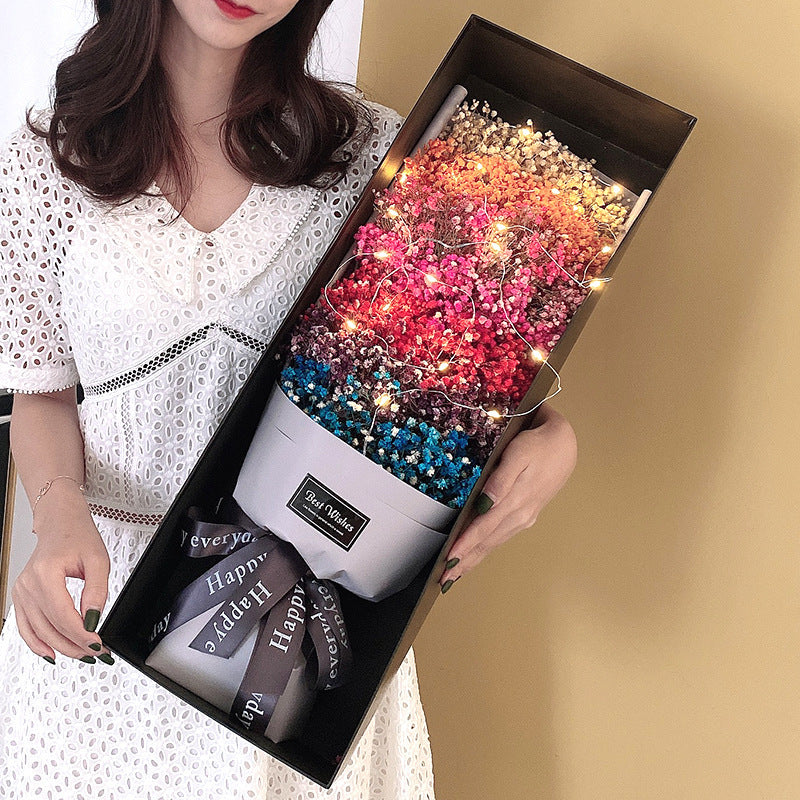 Cadeau de Saint-Valentin, cadeau de fête des mères, bouquet de fleurs de gypsophile, grand coffret cadeau, cadeau d'anniversaire, fleur éternelle
