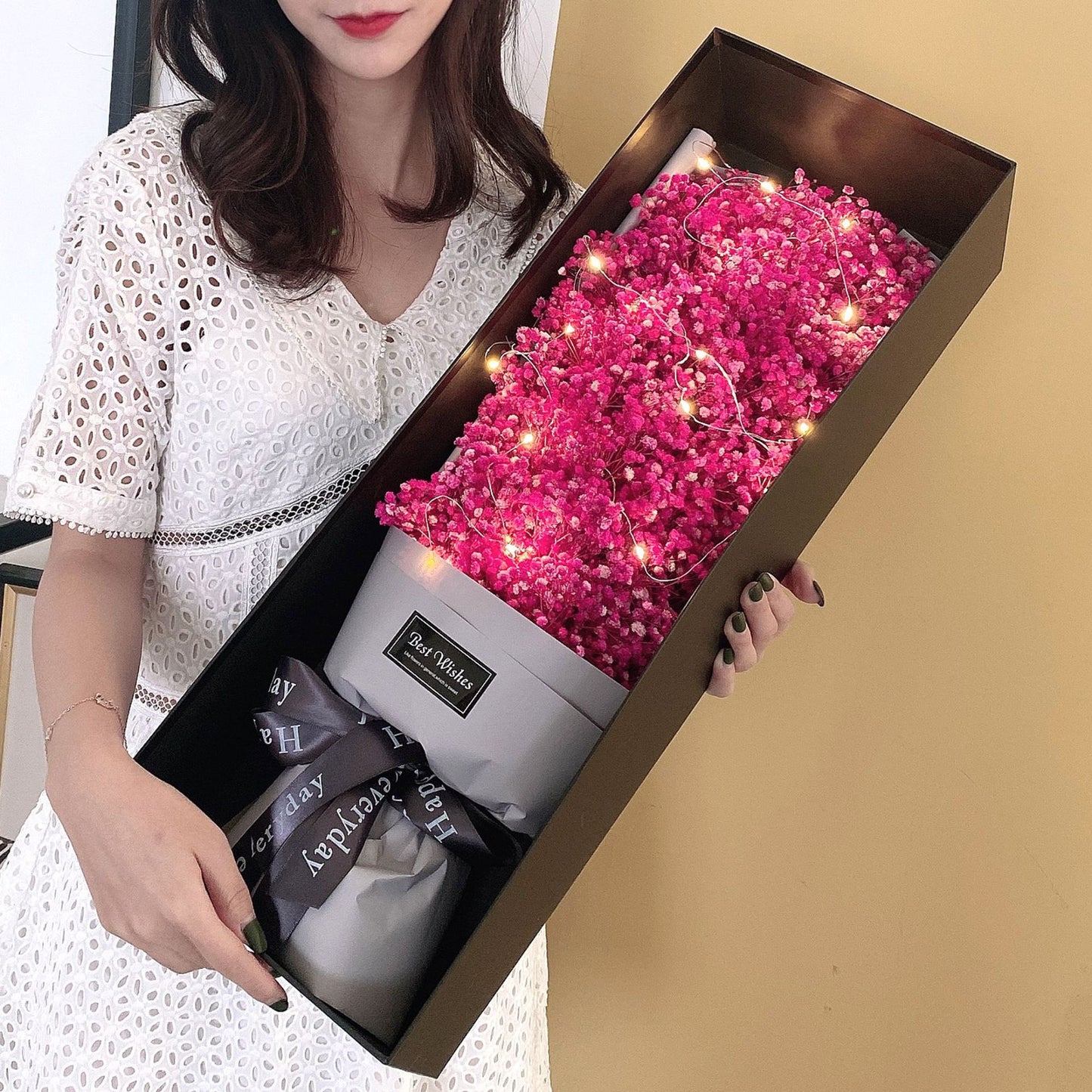 Cadeau de Saint-Valentin, cadeau de fête des mères, bouquet de fleurs de gypsophile, grand coffret cadeau, cadeau d'anniversaire, fleur éternelle