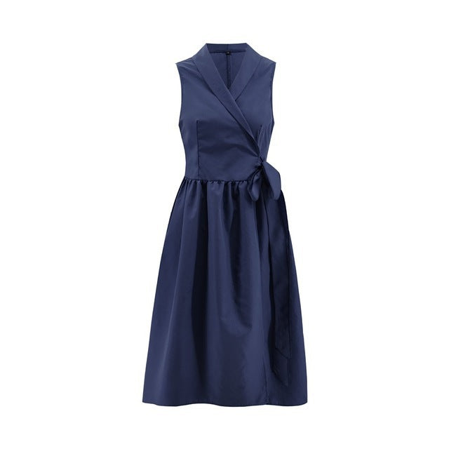 Robe mi-longue décontractée sans manches avec ceinture pour femme, nouveauté
