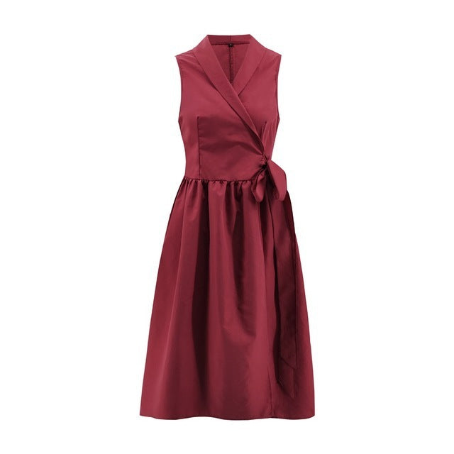 Robe mi-longue décontractée sans manches avec ceinture pour femme, nouveauté