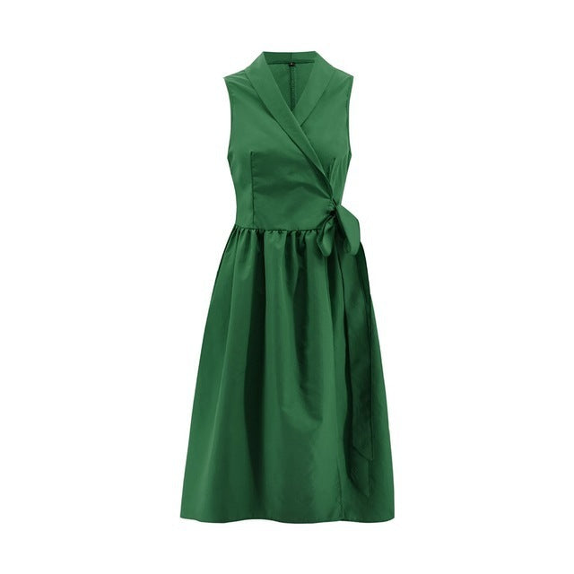 Robe mi-longue décontractée sans manches avec ceinture pour femme, nouveauté