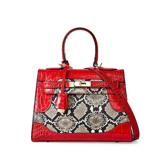 Sac en cuir véritable imprimé serpent platine