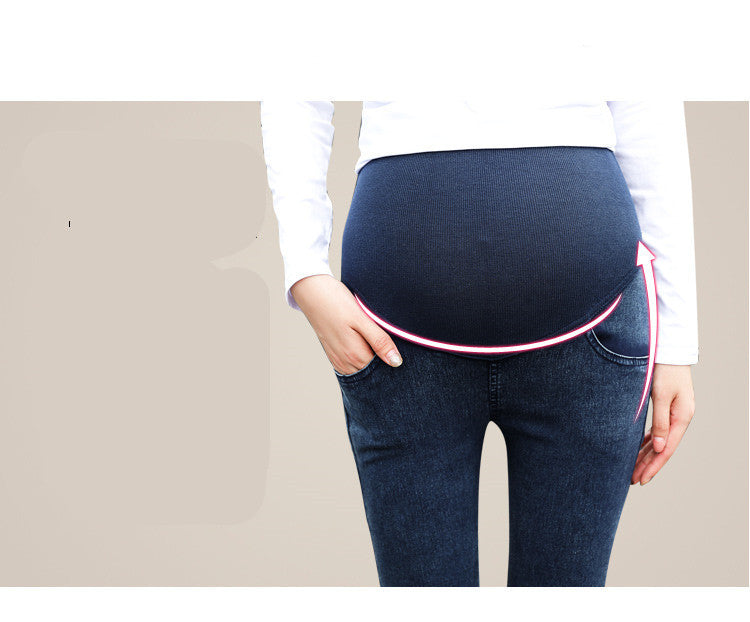 Pantalons de maternité : portez des pantalons en denim délavé de style coréen à l'extérieur en automne