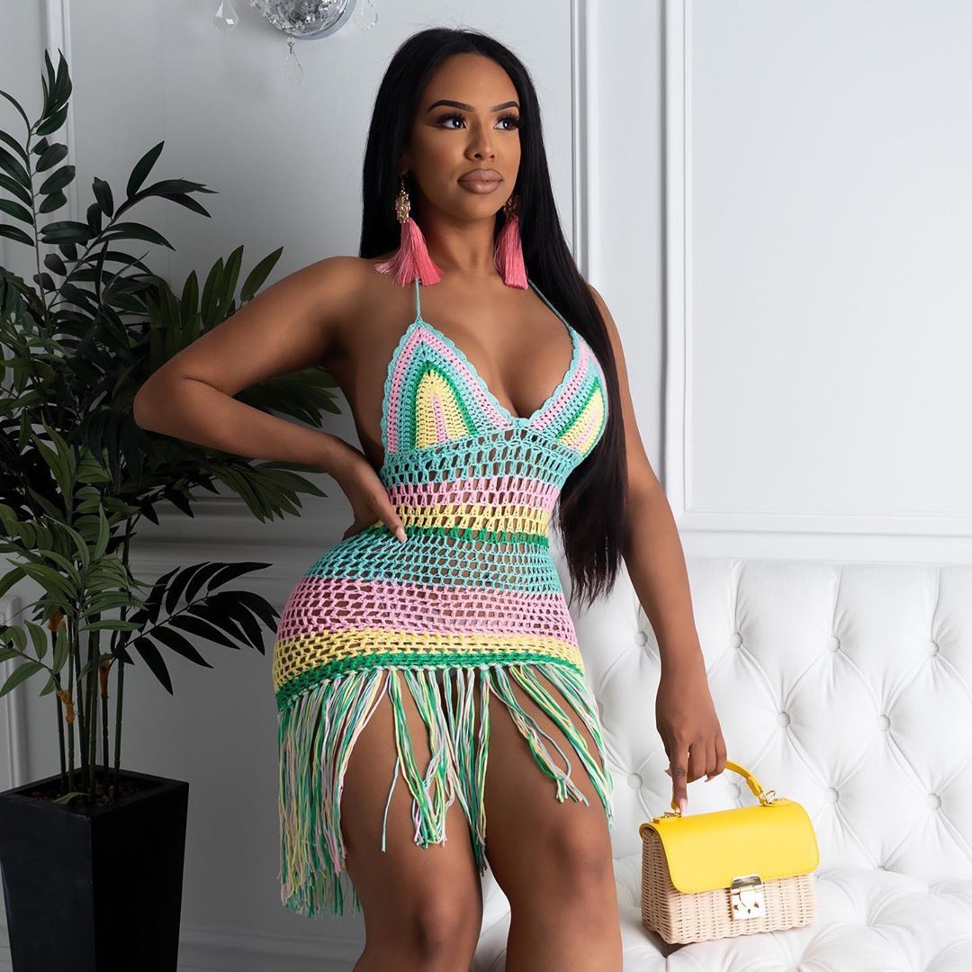 Hand Crocheted Hollow Tassel Blouse Skirt