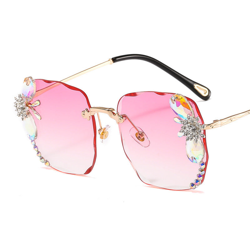 Gafas de sol de moda sin marco con diamantes de imitación, gafas de sol de lujo con degradado para mujer