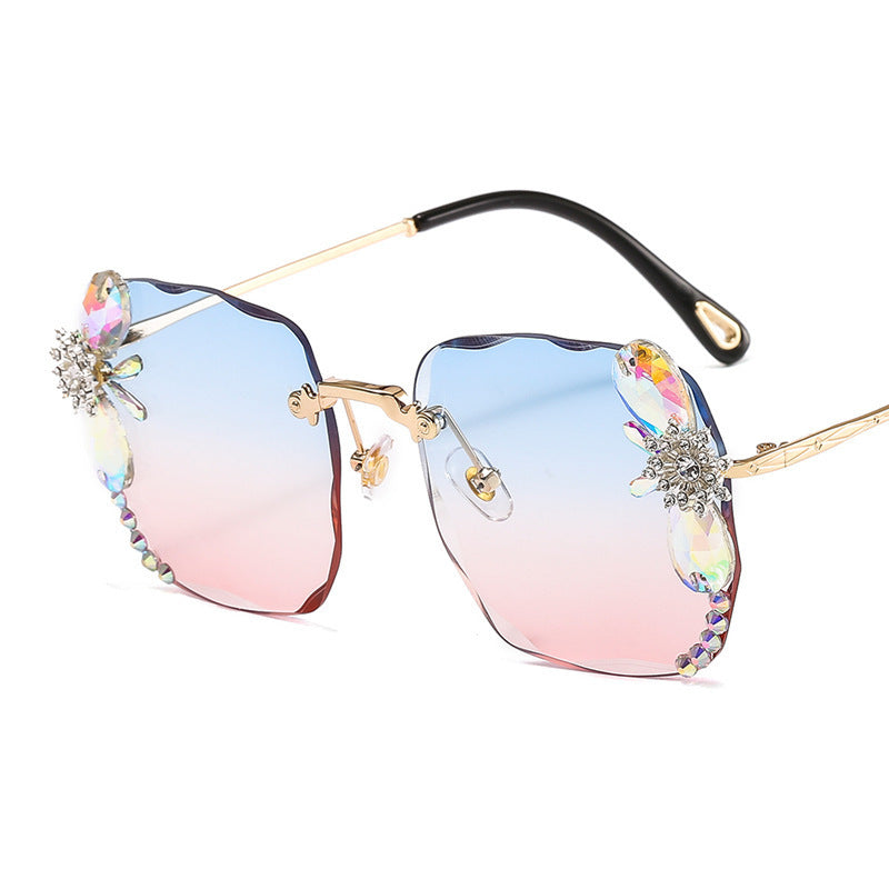 Gafas de sol de moda sin marco con diamantes de imitación, gafas de sol de lujo con degradado para mujer