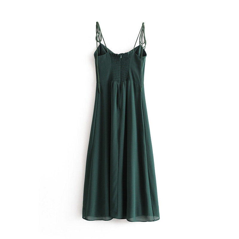 Robe à bretelles en dentelle style rétro français, taille haute, ourlet sexy, fente latérale