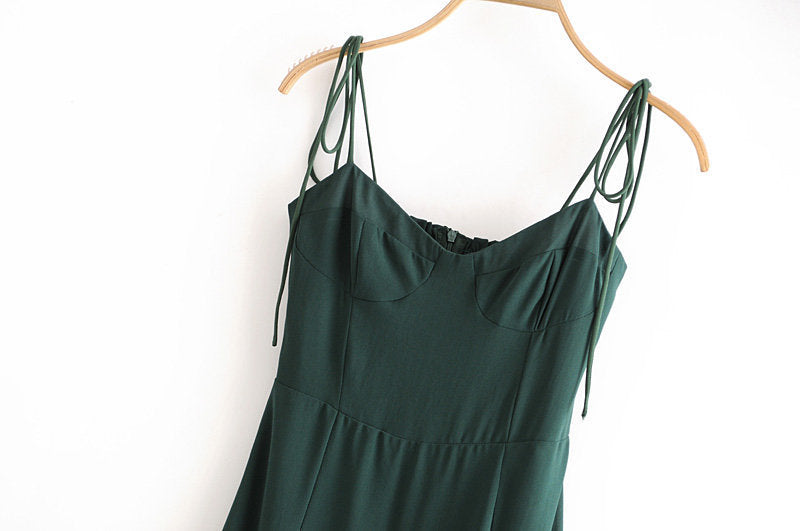 Robe à bretelles en dentelle style rétro français, taille haute, ourlet sexy, fente latérale