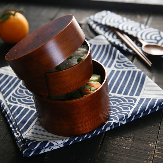 Fiambrera de madera de la caja de Bento del estilo japonés y madera sólida del estilo