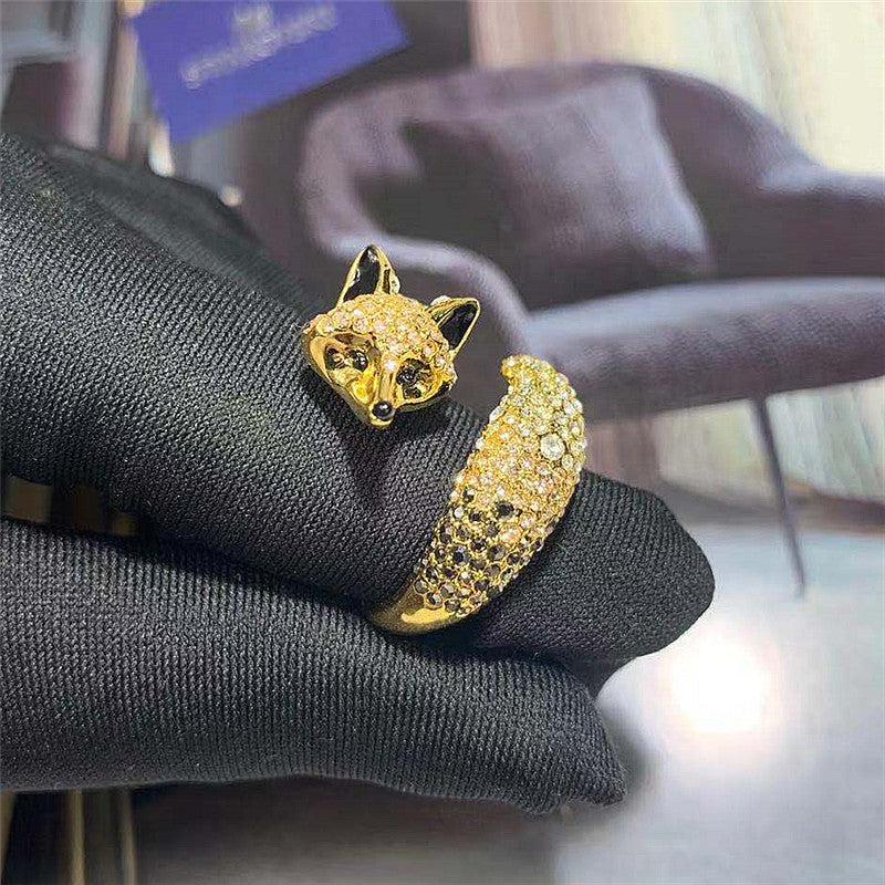 Bague vintage élégante en forme de renard doré, motif renard romantique, pour femme