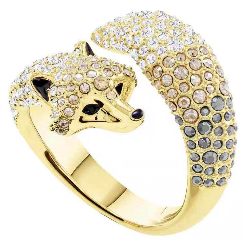 Bague vintage élégante en forme de renard doré, motif renard romantique, pour femme