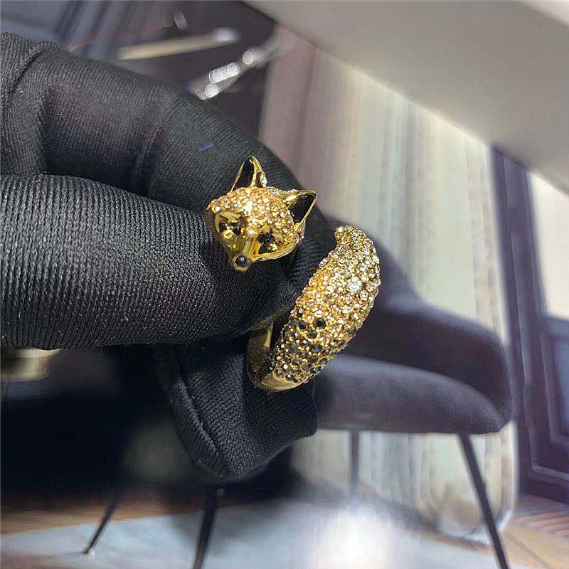 Bague vintage élégante en forme de renard doré, motif renard romantique, pour femme