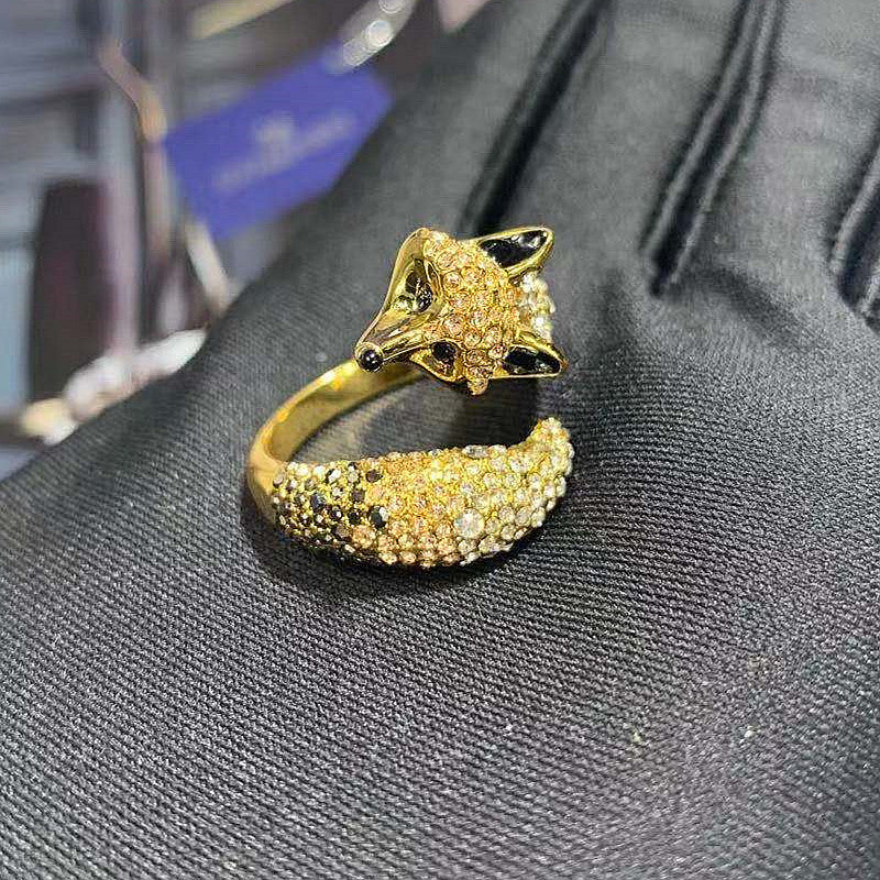 Bague vintage élégante en forme de renard doré, motif renard romantique, pour femme