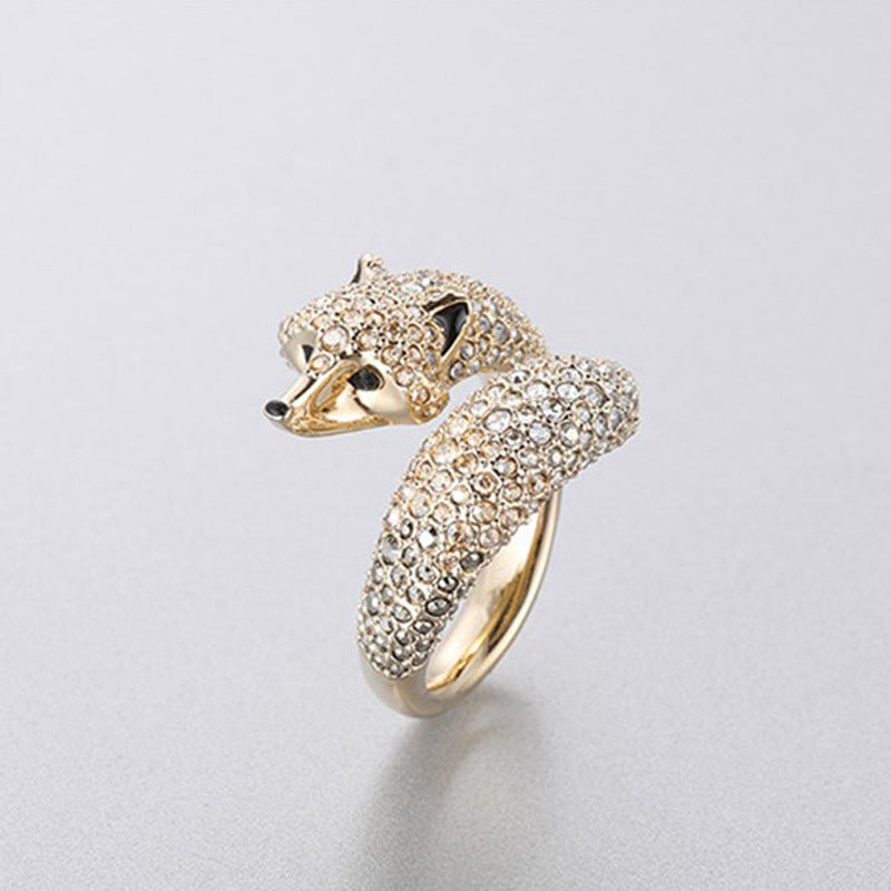 Bague vintage élégante en forme de renard doré, motif renard romantique, pour femme