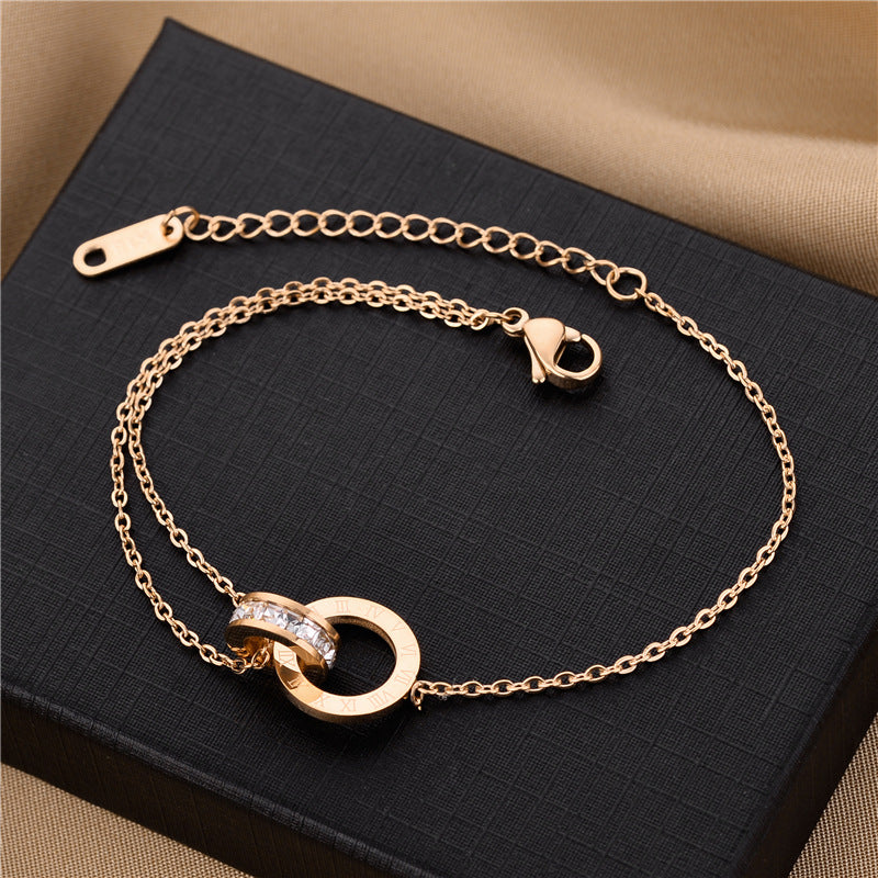 Bracelet double chaîne coquillage trèfle à quatre feuilles pour femme