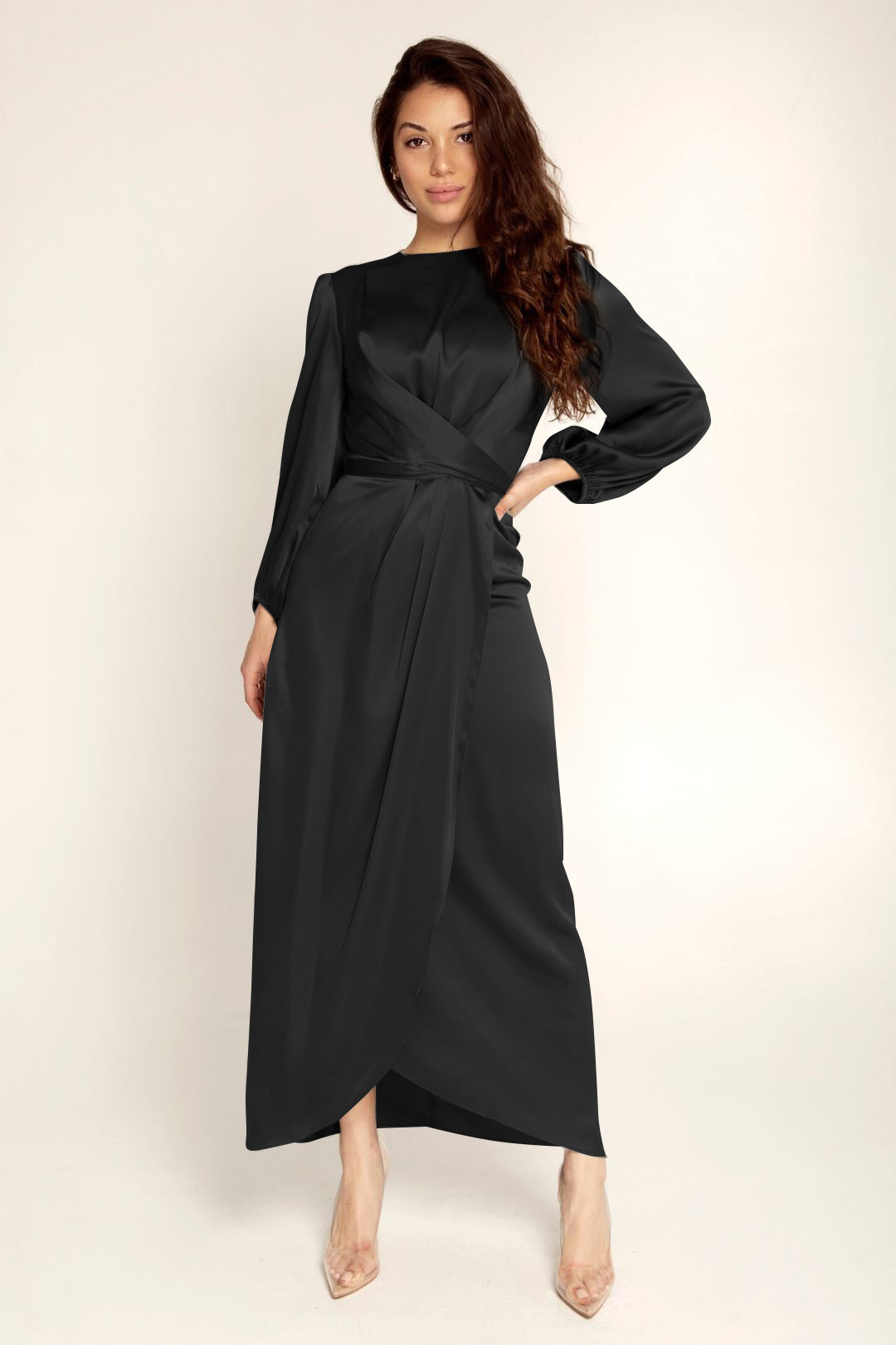 Robe tunique féminine Loriya, robe en satin de Dubaï