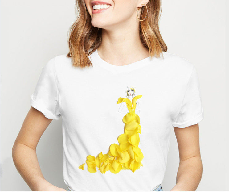 T-shirt imprimé 3D motif jupe fleurie pour fille