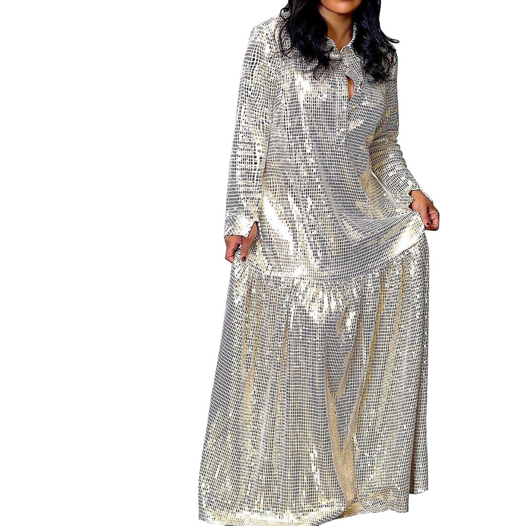 Robe à coutures bronzées unilatérales avec ceinture