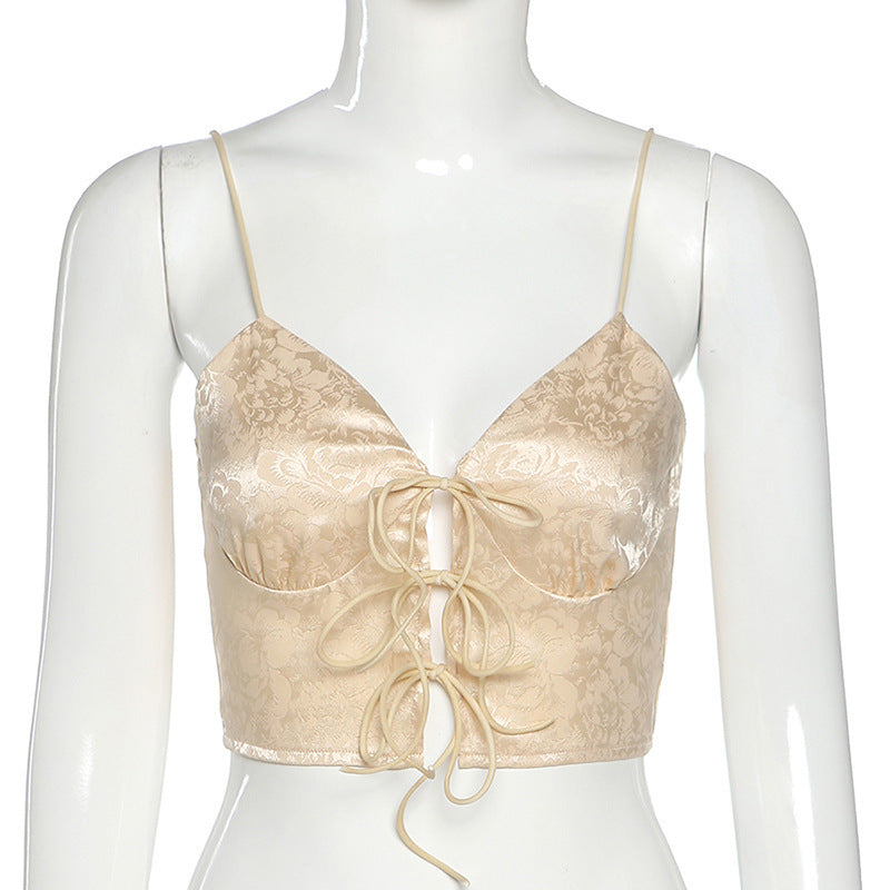 Cardigan en dentelle à col en V pour femme avec camisole exposée au niveau du nombril