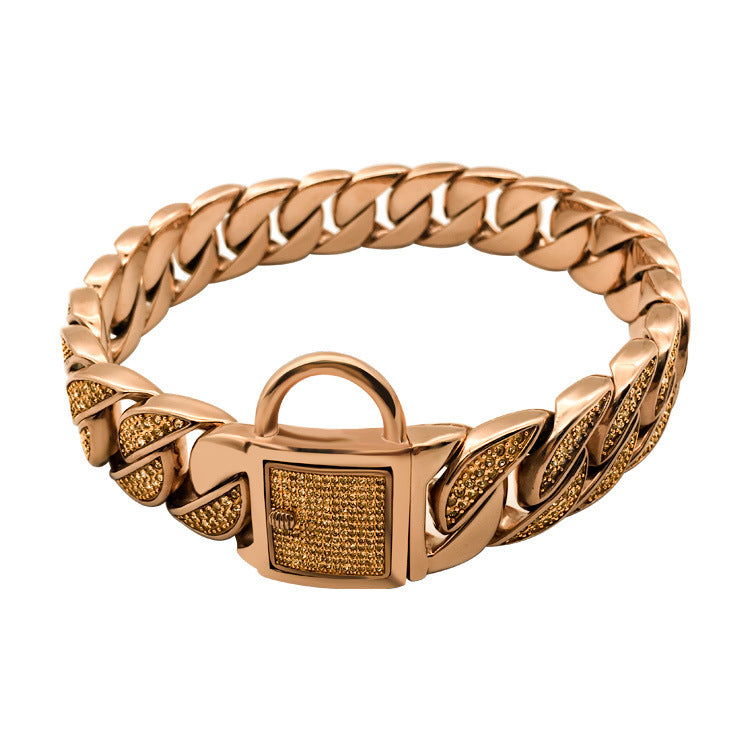 Collar para perro de oro rosa, cadena de acero inoxidable con diamantes de imitación para perro, collar para mascota