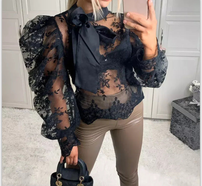Lace Embroidered Bow Top