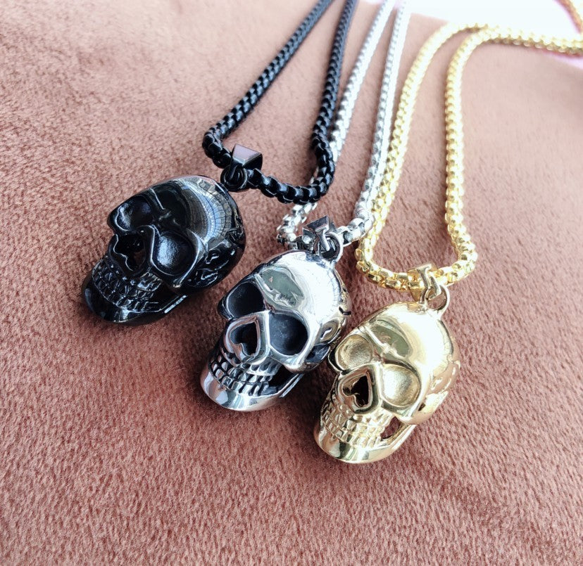 Collier tête de mort Halloween, style punk, accessoire tendance pour homme, en acier titane