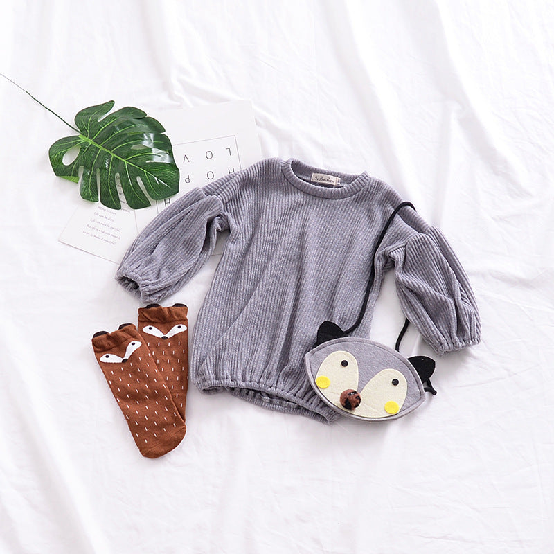 Camiseta de manga farol de color liso para niñas de primavera