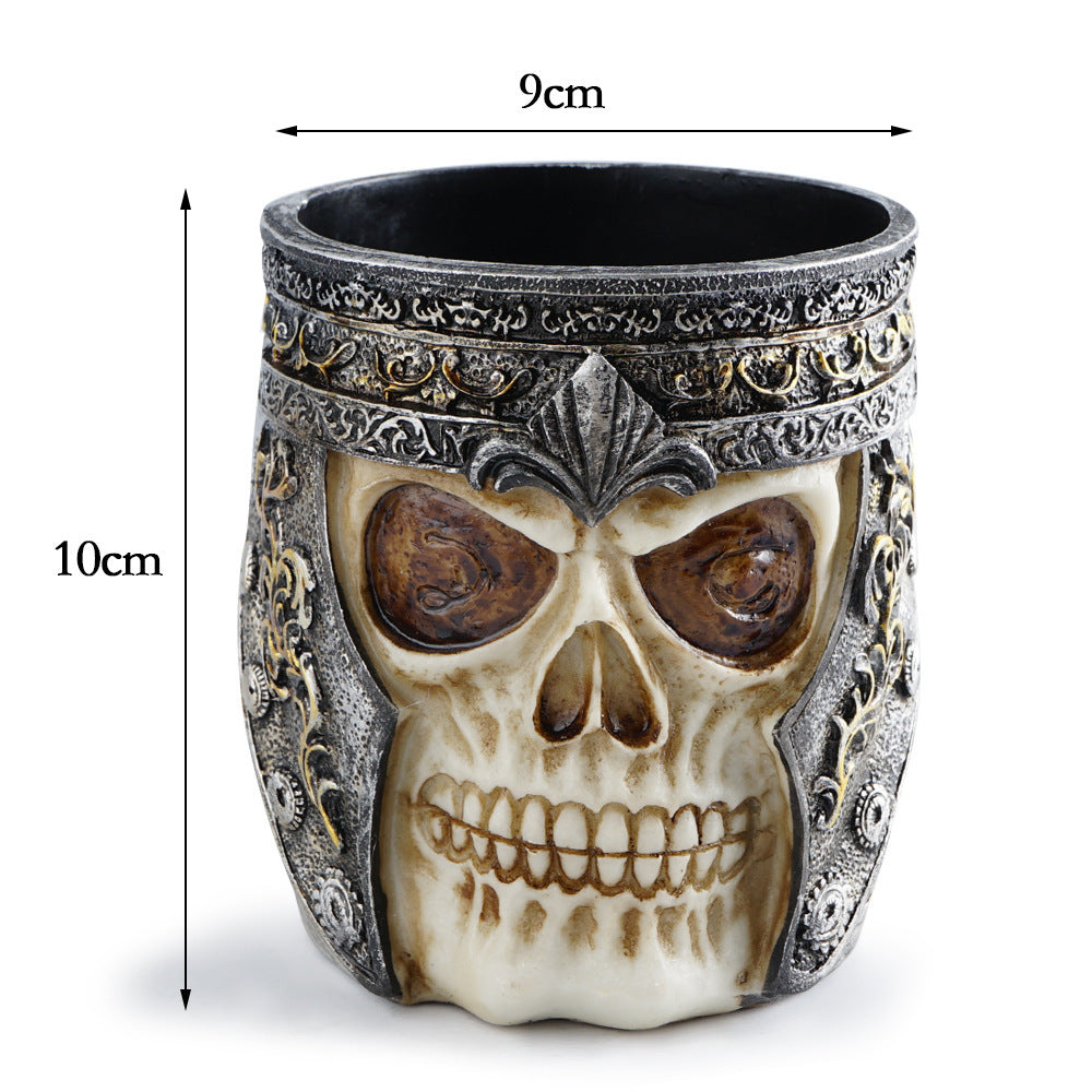 Taza de Halloween con impresión de copa de vino de metal y calavera