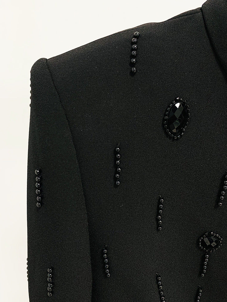 Ensemble deux pièces robe mi-longue courte incrustée de diamants et de perles de l'industrie lourde