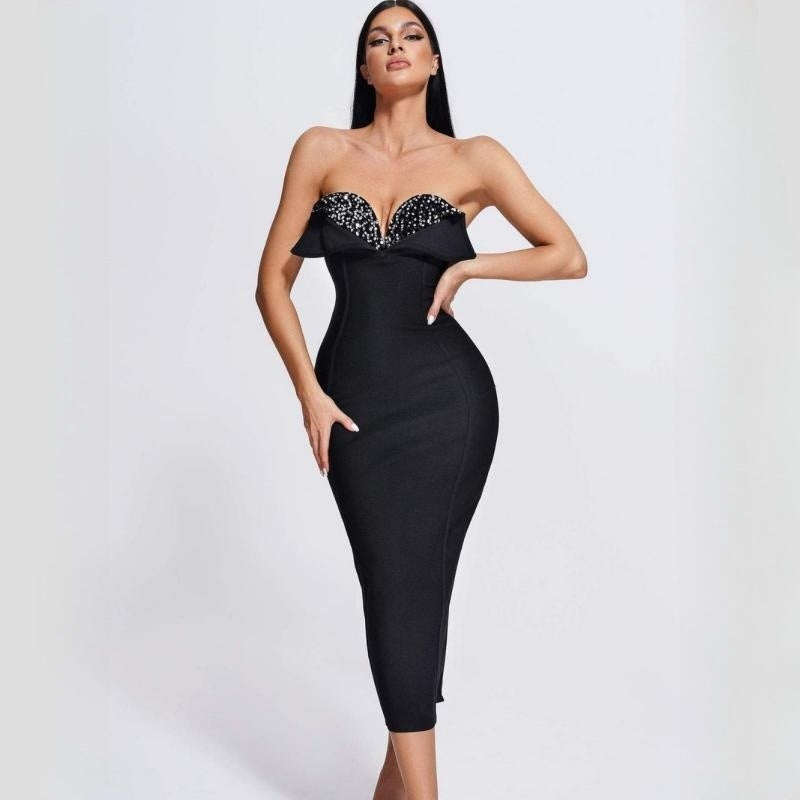 Robe une pièce noire à bretelles et paillettes pour femme