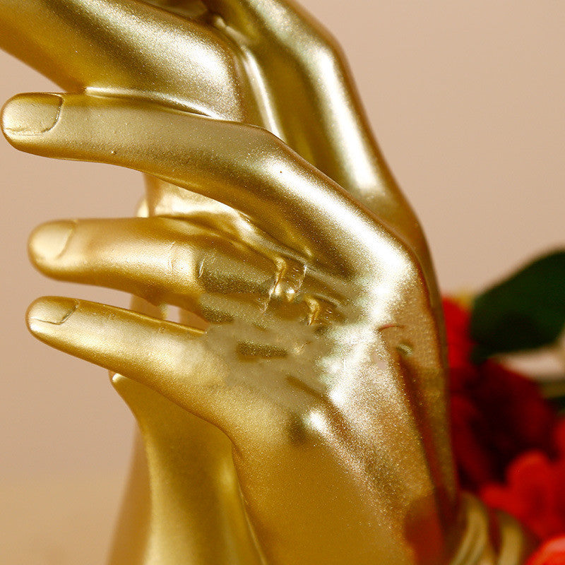 Adorno de resina con forma de rosa de lujo en forma de mano, color dorado y ligero