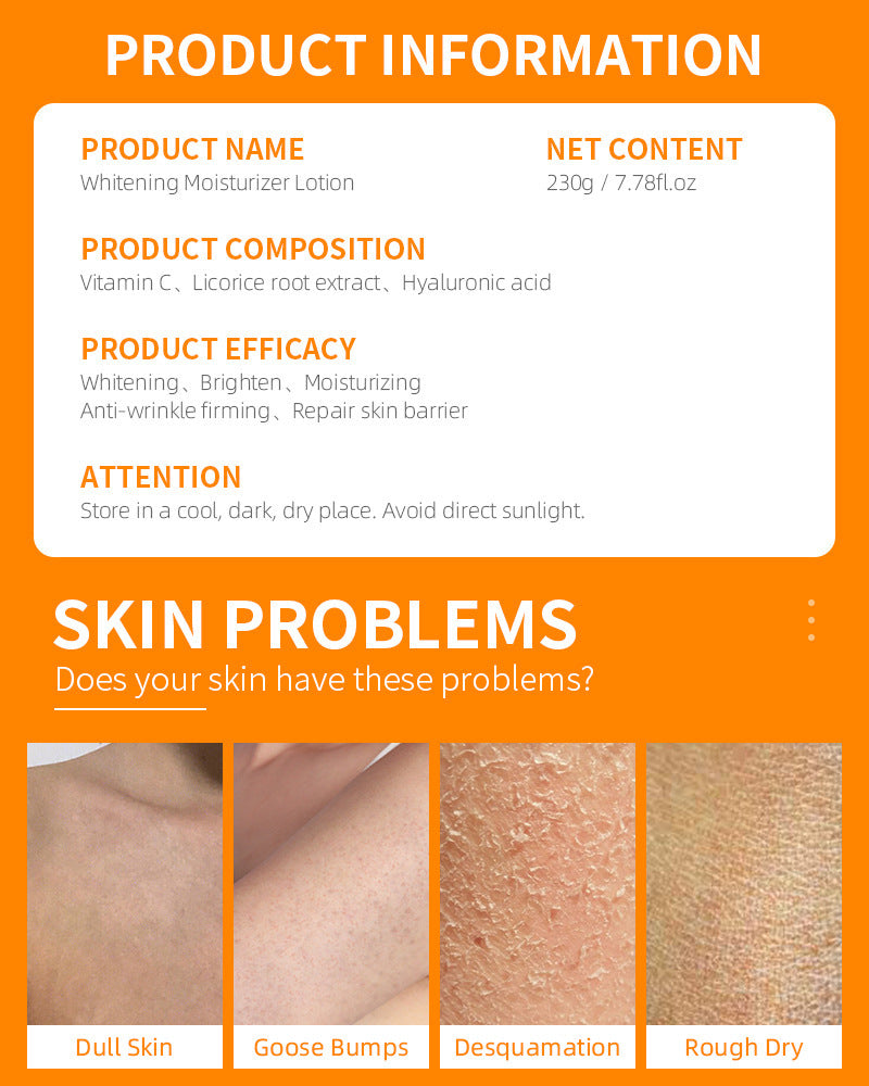 Lotion corporelle hydratante et éclaircissante à la vitamine C