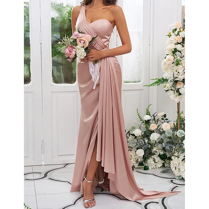 Vestido sin espalda con bola dividida y un solo hombro para mujer