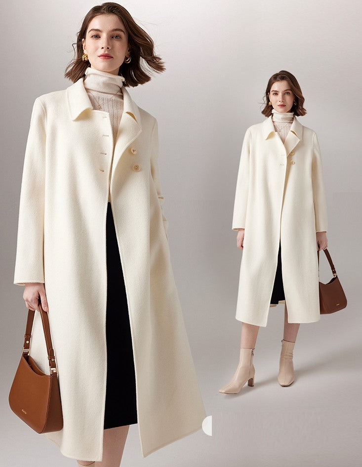 Manteau long en laine coupe slim haut de gamme pour femme