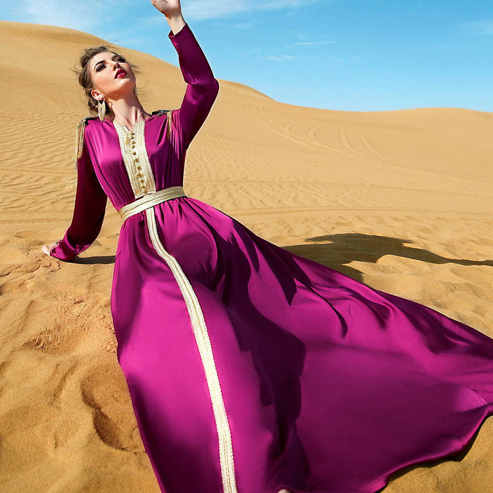 Robe longue à épaules dénudées rouge rose