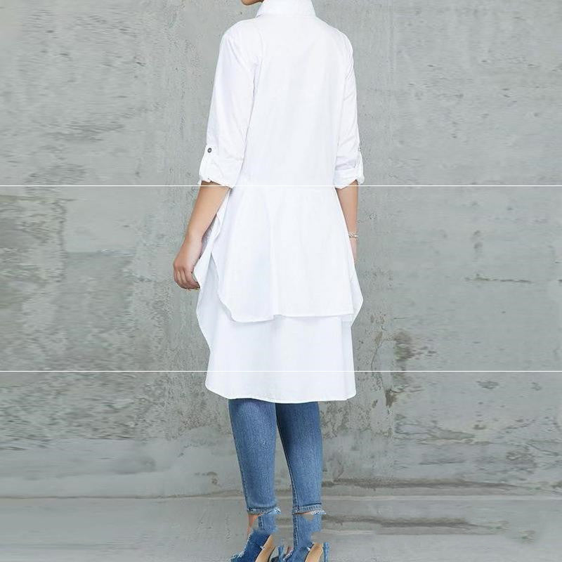 Chemise à ourlet irrégulier de couleur unie pour femme