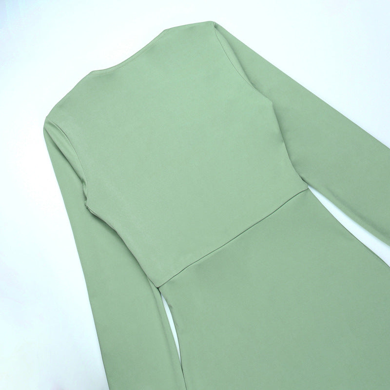 Robe élégante rétro décontractée à manches longues de couleur unie