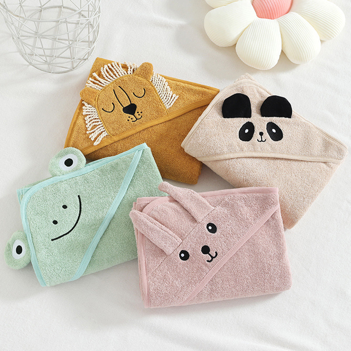 Serviette de bain absorbante en coton à capuche pour enfants, motif dessin animé mignon