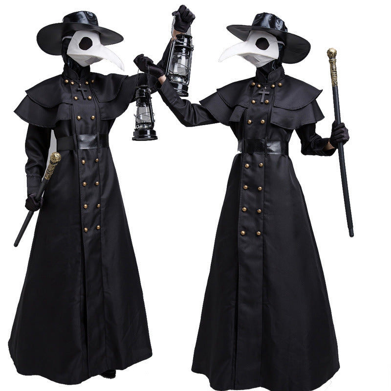 Costume de héros du donjon sombre d'Halloween, costume de docteur de la peste à bouche de corbeau