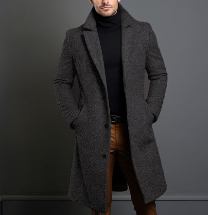 Winter Lapel Trench Coat Fashion Pocket Single Breasted Jacket Outerwear Casual Solid Color