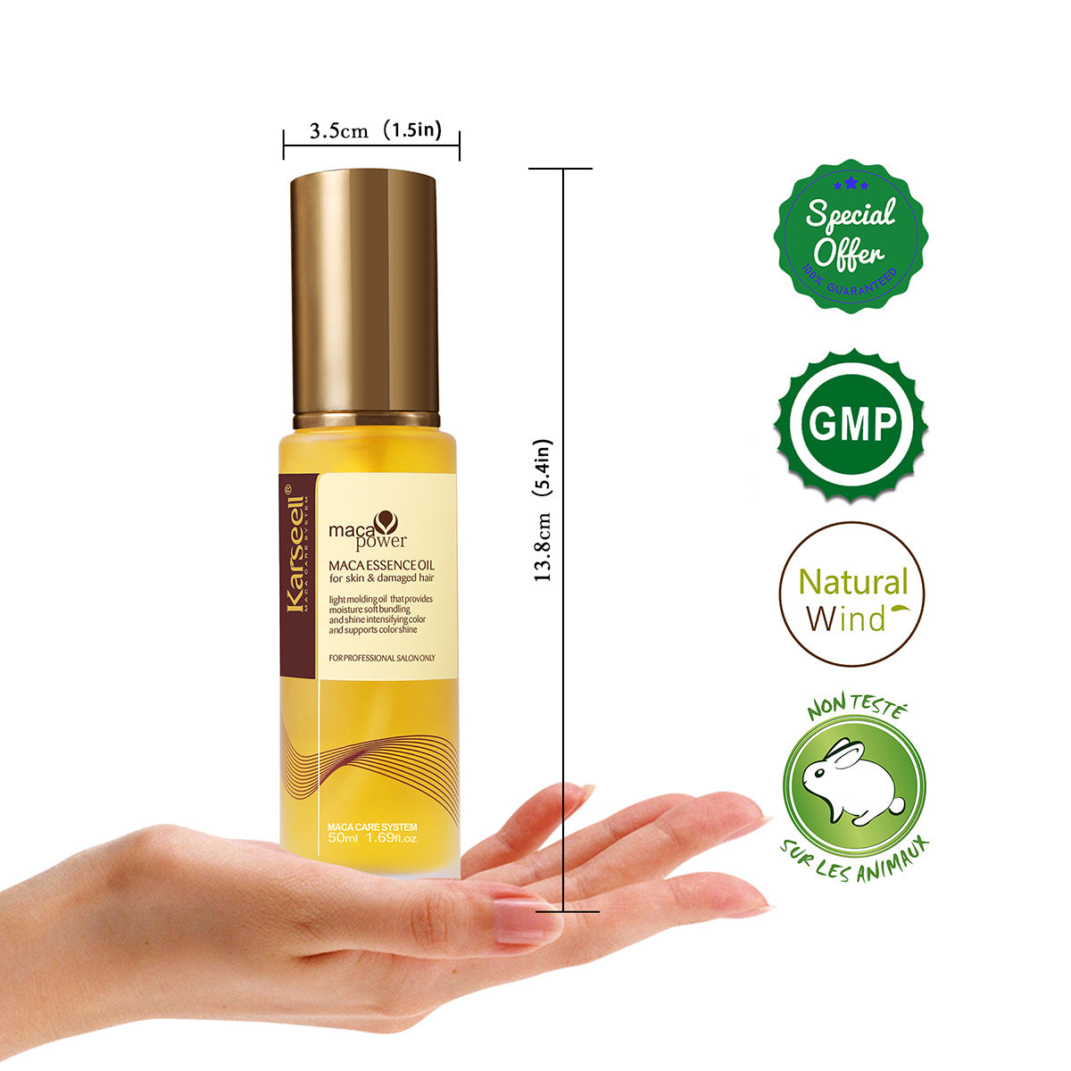 Aceite de argán Karseell para reparar el cabello Suero capilar ligero de aceite de argán prensado en frío para cabello seco y dañado