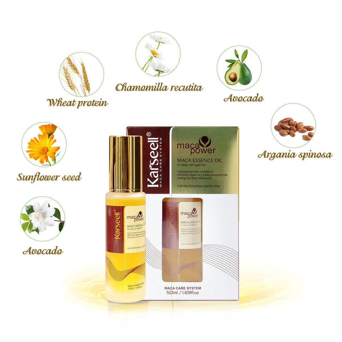 Aceite de argán Karseell para reparar el cabello Suero capilar ligero de aceite de argán prensado en frío para cabello seco y dañado