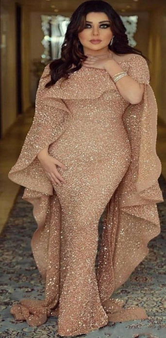 Robe de soirée sirène de luxe du Moyen-Orient, Kafan arabe, Dubaï, en or