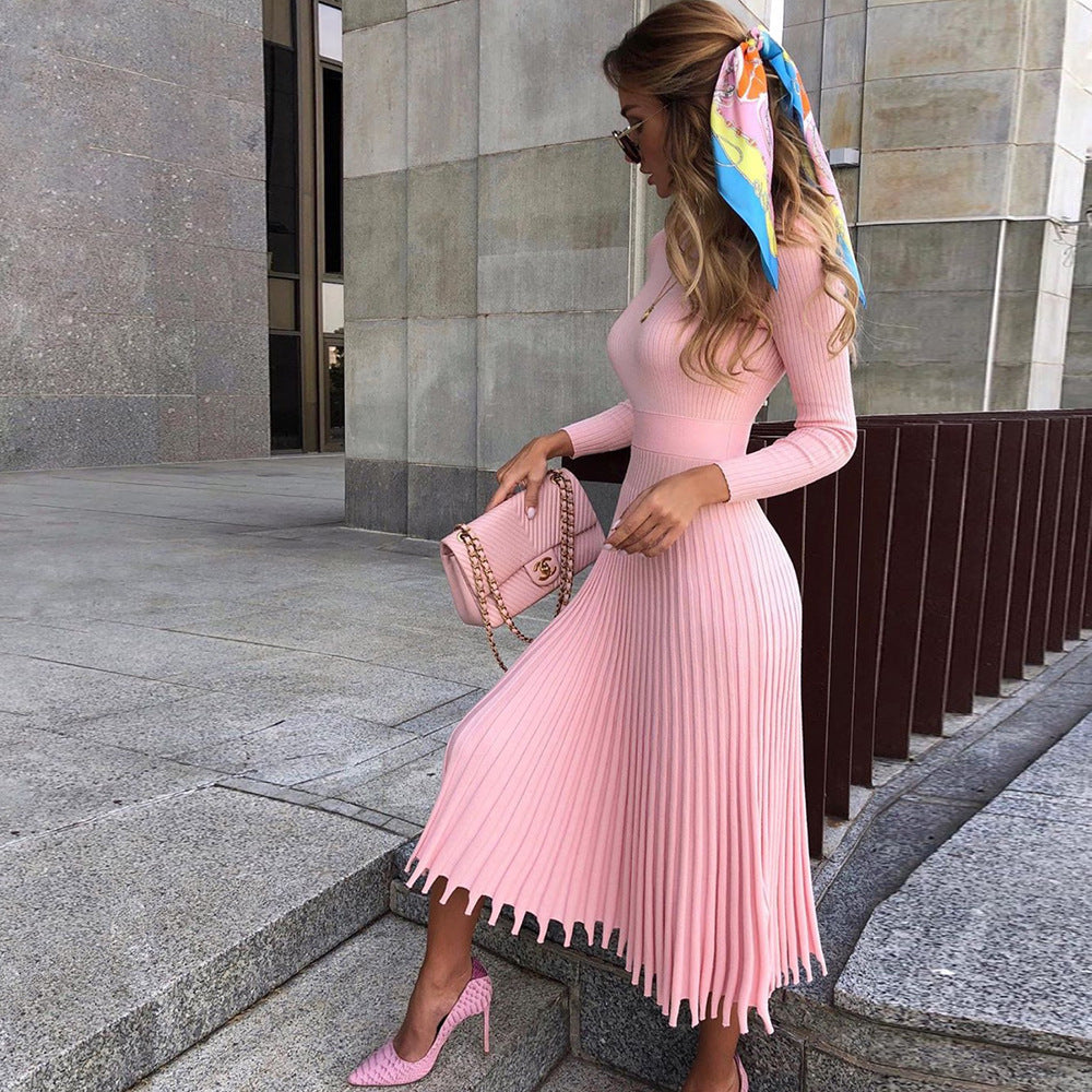 Vestido plisado de punto liso
