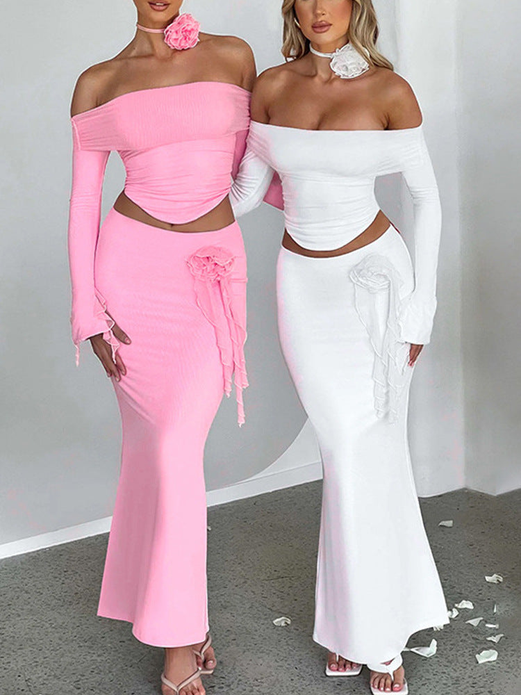 Ensemble haut bustier à manches longues et jupe ajustée pour femme