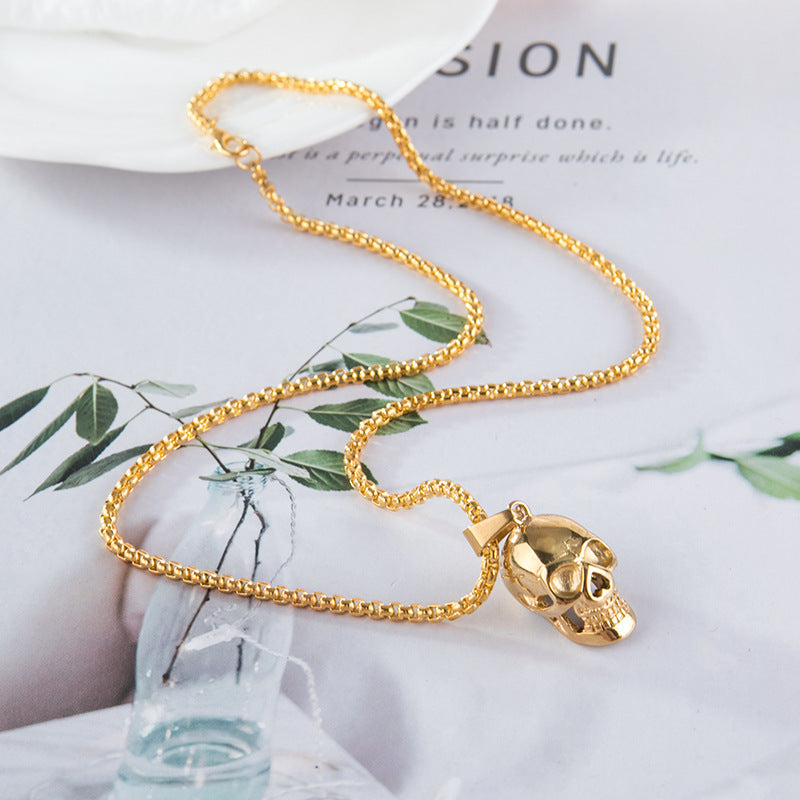 Collier tête de mort Halloween, style punk, accessoire tendance pour homme, en acier titane