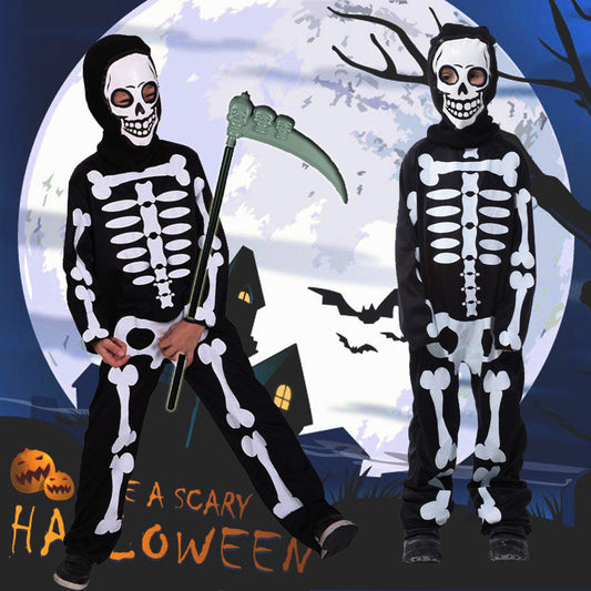 Costume de bal de maquillage pour enfants, fête d'Halloween, carnaval, crâne, garçon