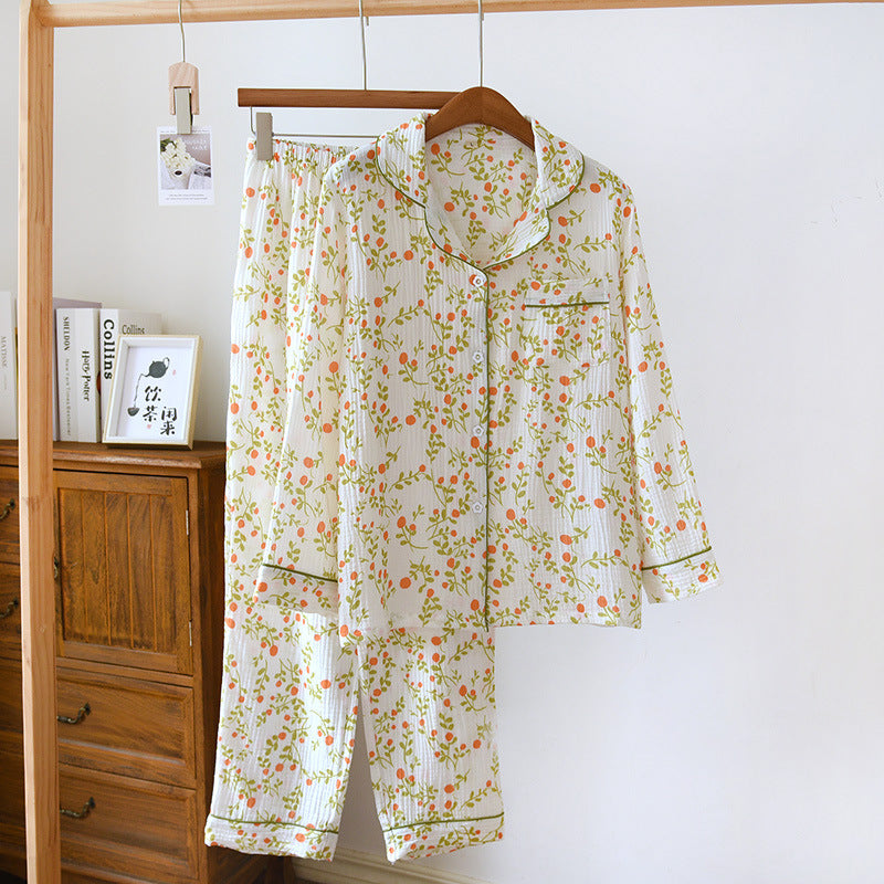 Conjunto de dos piezas de pijama holgado y fino de manga larga de algodón para mujer