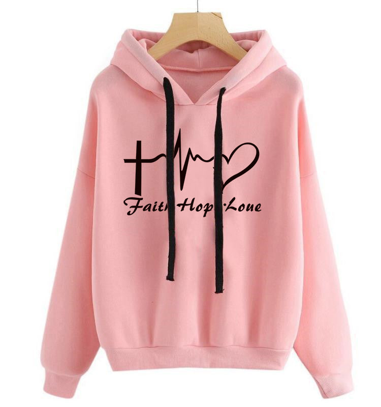 Sweat à capuche imprimé cœur, pull, haut, manches longues, vêtements de sport pour femmes